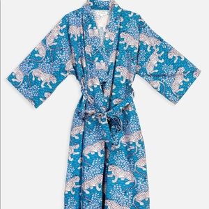 Women’s Blue Leopard Print Cotton Robe